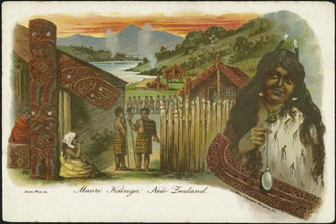 Image: White, Benoni William Lytton, 1858-1950 :Maori kainga, New Zealand. Benoni White del. A D Willis, lithographer, Wanganui, N.Z. [1902].