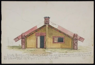 Image: [Ryan, Thomas], 1864-1927 :Te Kooti's sacred house at Te Whaiti called Ko Whakaari Eripi which is one of the most sacred worshipping whares in the Urewera Country. Anyone taking matches, pipes, or tobacco into this whare have them immediately confiscated if found on their person, and Te Kooti says the offence is punishable by the Atua. [1891].