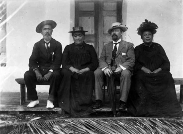 Image: Pa Ariki, Queen Makea, Hon C H Mills and Tinomana Ariki, Rarotonga - Photograph taken by G A Read