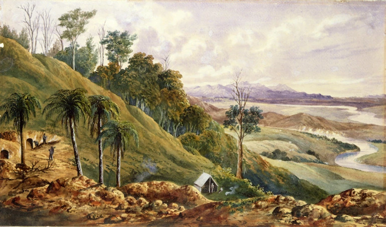 Image: [Hoyte, John Barr Clark, 1835-1913] :[Gold mining near Kopu. ca 1868]