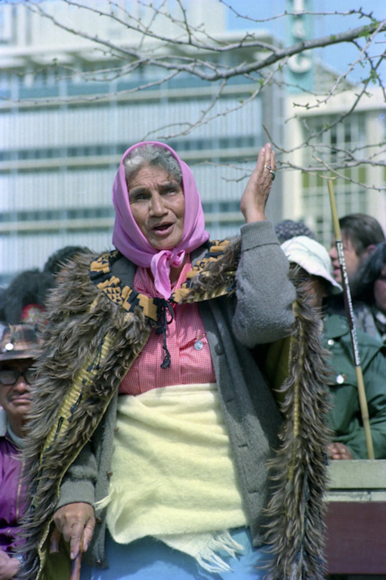 Image: Whina Cooper addressing Maori Land March at Hamilton