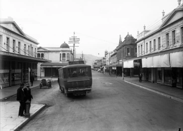 Image: Looking down Jackson Street, Petone, with Stirton's Music Store and the Alexandra Building in the foreground