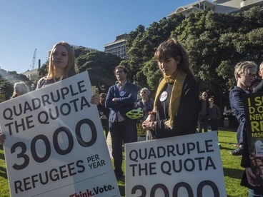 Image: Refugee Quota Protest, Parliament, Pipitea, Wellington