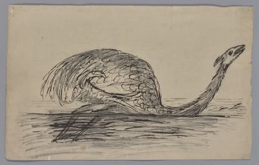 Image: [Mantell, Walter Baldock Durrant] 1820-1895 :Moa in a swamp. [1875-1900]