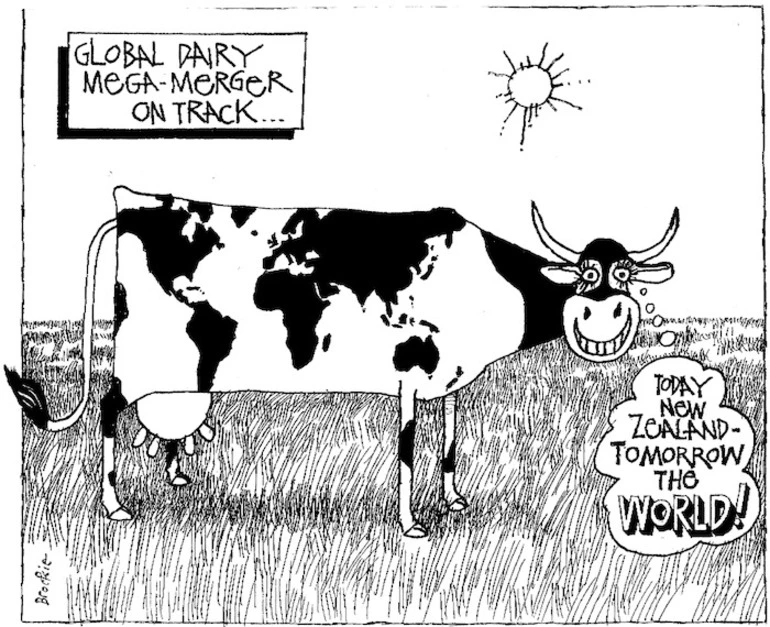 Image: Brockie, Robert Ellison 1932-:Global dairy mega-merger on track... National Business Review, 2 February 2001.