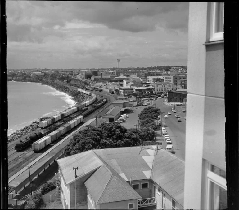 Image: Railway station and yards, New Plymouth, looking north, including the premises of Newton King Limited