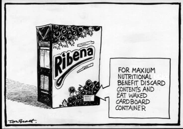 Image: Ribena. For maximum nutritional benefit, discard contents and eat waxed cardboard container. 30 March, 2007