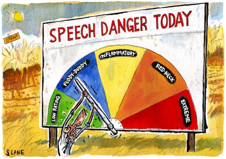 Image: Speech danger today - Low rating, Fuddy-duddy, Inflamation, Red-neck, Extreme. 1 February, 2006