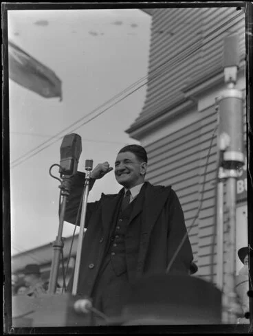 Image: John Alfred Alexander Lee, Labour Under-Secretary, giving a speech [Orakei, Auckland?]