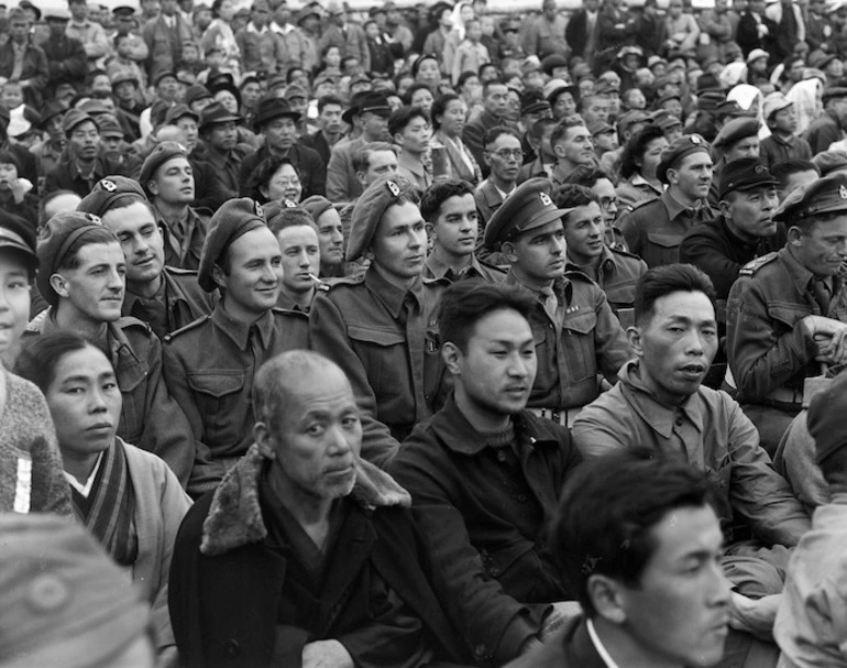 Image: Japanese Sumo wrestling championships - Section of the audience where New Zealanders mingle with the Japanese