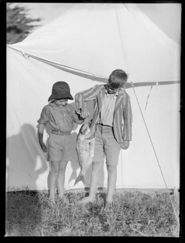 Image: Summer Child Studies series, two unidentified boys, with a fish