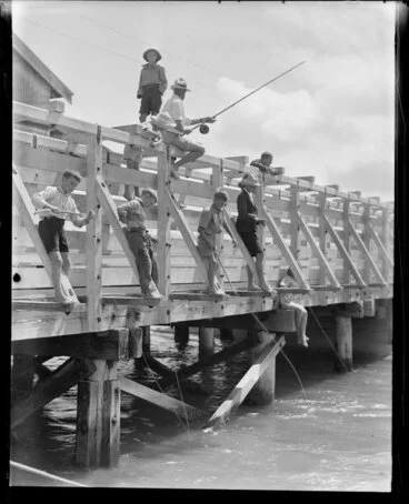 Image: Summer Child Studies series, unidentified family, fishing off a wharf