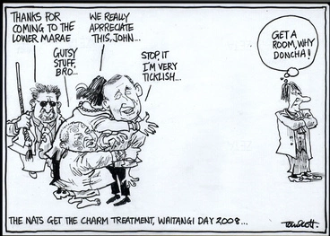 Image: The Nats get the charm treatment, Waitangi Day 2008... "Thanks for coming to the lower marae." "Gutsy stuff, Bro..." "We really appreciate this, John..." "Stop it, I'm very ticklish..." "Get a room, why doncha!" 8 February, 2008