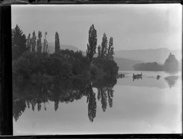 Image: Maori canoes on Waipa River, Waikato