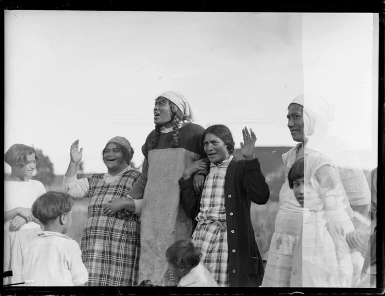 Image: Group of wāhine singing waiata, Korohe marae