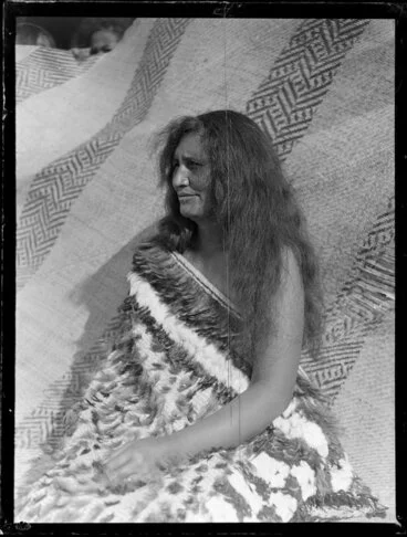Image: Portrait of Te Puia Raukura (nee Hoko) of Waihi dressed in a kahu huruhuru