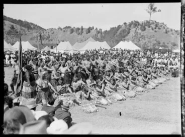 Image: Maori group performing an action song, Waikato