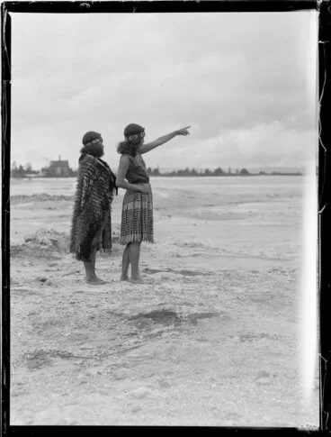 Image: Two Maori women observing the land, Waikato