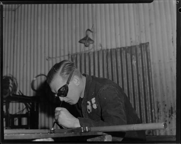 Image: Corporal J Hogarth welding, Wigram, Christchurch