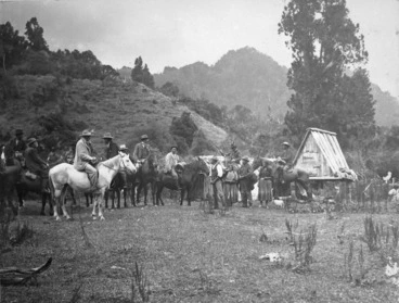 Image: Ross, Malcolm, 1862-1930 :[Lord Ranfurly and party at a rest on the Huia-rau trail]