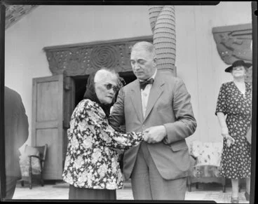 Image: Sir Peter Buck with Princess Te Puea at his welcoming ceremony, Ngaruawahia, Waikato