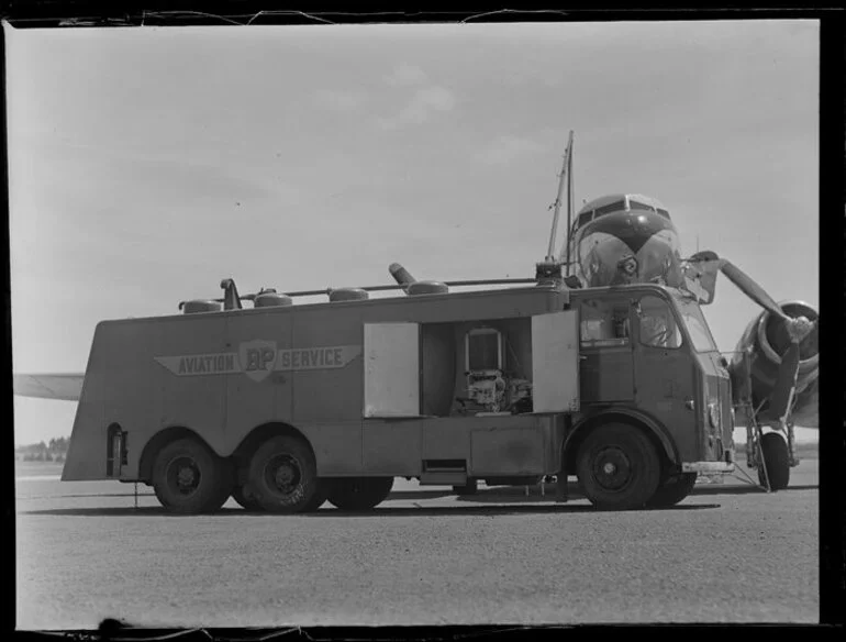 Image: British Petroleum truck refueling an aircraft, Whenuapai