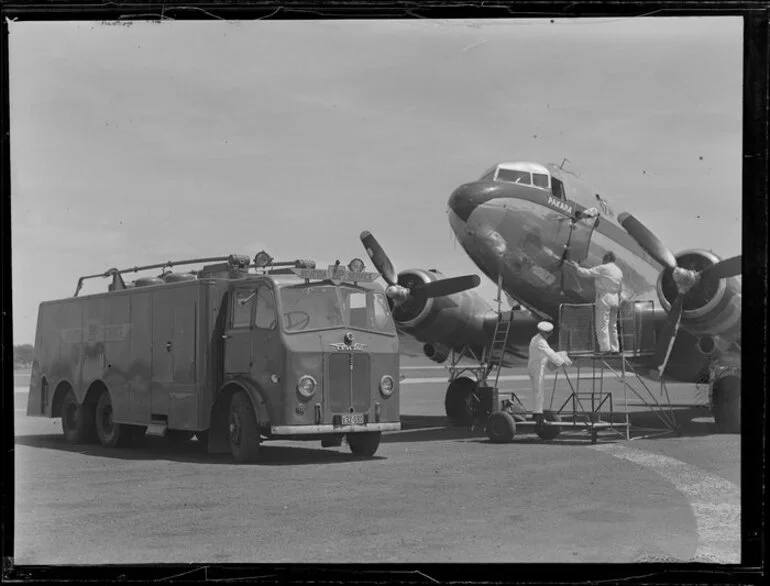 Image: British Petroleum truck refueling an aircraft, Whenuapai