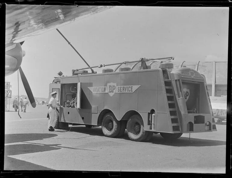 Image: British Petroleum truck refueling an aircraft, Whenuapai