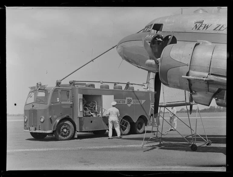 Image: British Petroleum truck refueling an aircraft, Whenuapai