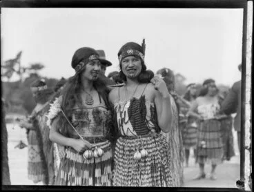 Image: Isabel Ngamihi Charters (nee Rika) and her sister Moana Rika in traditional kapa haka performance dress