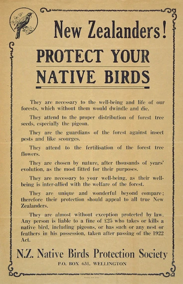 Image: N.Z. Native Birds Protection Society :New Zealanders! Protect your native birds. [1923?]