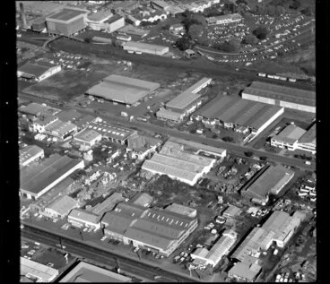 Image: Unidentified factories in industrial area, Otahuhu, Manukau City, Auckland, including a glimpse of Westfield Freezing Works