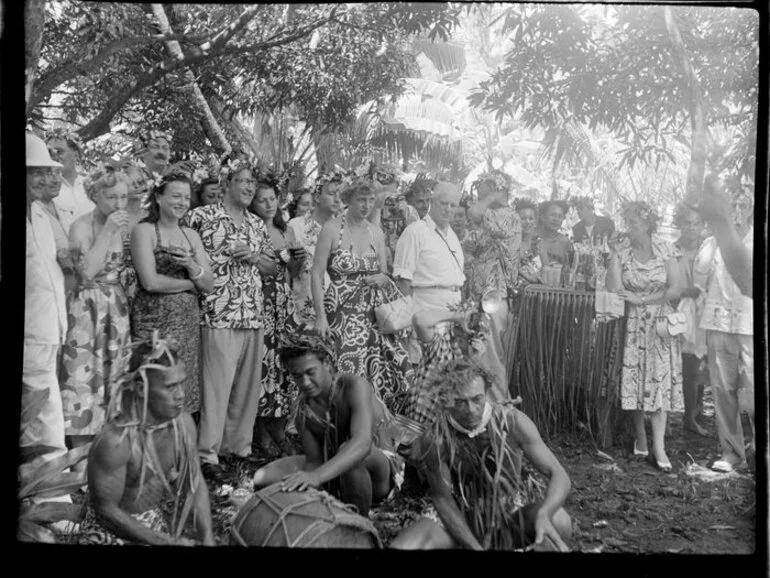 Image: Welcoming reception in Tahiti showing guests watching a performance