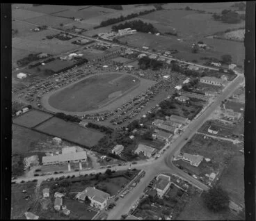 Image: Waipu, Whangarei District, Northland, showing people and cars at Caledonian Park during Waipu Centennial celebrations
