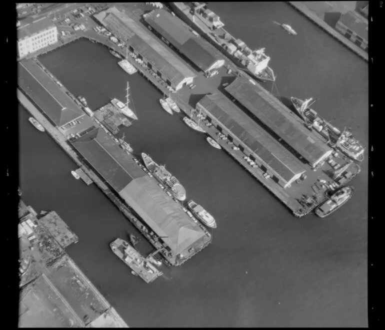 Image: Auckland wharves, showing the vessel Rainbow Warrior