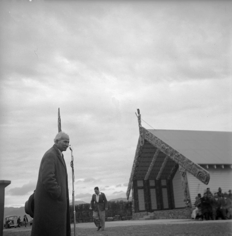 Image: Apirana Turupa Ngata at the opening of Tu Kaki meeting house, Te Kaha