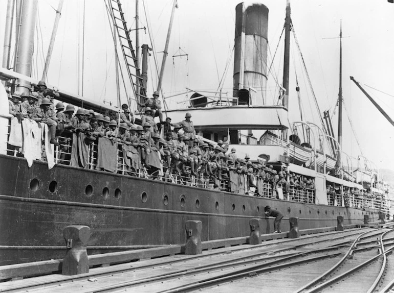 Image: Maori Pioneer Battalion aboard ship before their departure