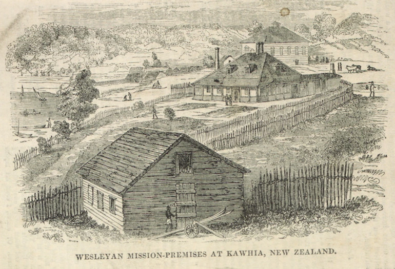 Image: Papers relative to the Wesleyan Missions :Wesleyan mission-premises at Kawhia, New Zealand. No. CV [105] September, 1846