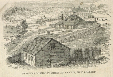 Image: Papers relative to the Wesleyan Missions :Wesleyan mission-premises at Kawhia, New Zealand. No. CV [105] September, 1846