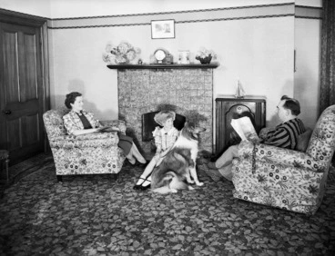 Image: Advertising photograph for Atwater Kent radios showing a living room interior