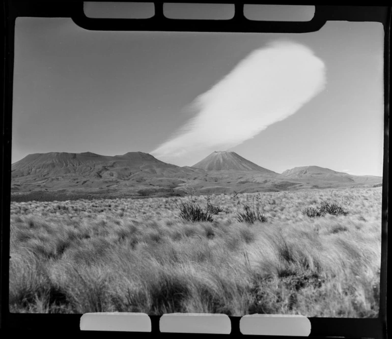 Image: Tongariro National Park and Mount Ngauruhoe from Turangi Road; also shows a cloud formation