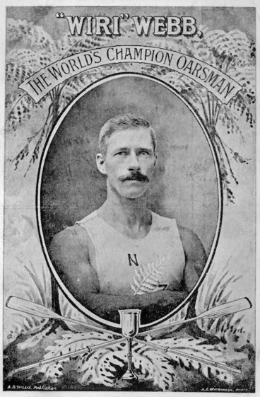 Image: [Postcard]. "Wiri" Webb, the world's champion oarsman / A. D. Willis, publisher. A. E. Watkinson. photo. [1907-08].