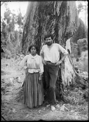 Image: Fred Byrne with unidentified Maori woman, Te Kauri, Otorohanga District