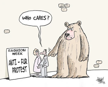 Image: Fashion week. Anti-fur protest. "Who cares?" 19 October, 2005.