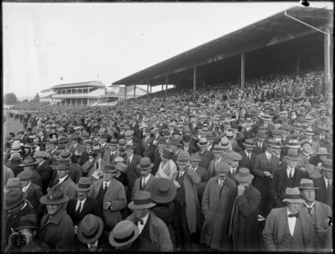 Image: Spectators in the grandstands at Riccarton Racecourse, Christchurch