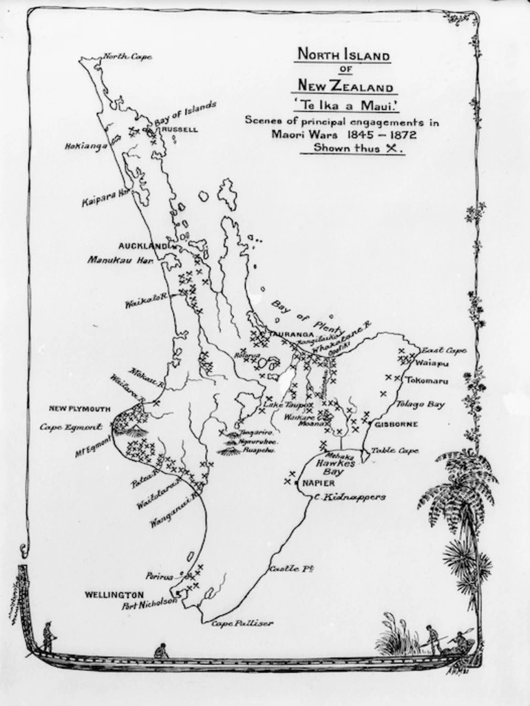 Image: Messenger, Arthur Herbert, 1877-1962 :North Island of New Zealand,"Te Ika a Maui" Scenes of principal engagements in Maori Wars 1845-1872