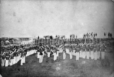 Image: Detachment of the 65th Regiment on parade on Mount Eliot, New Plymouth