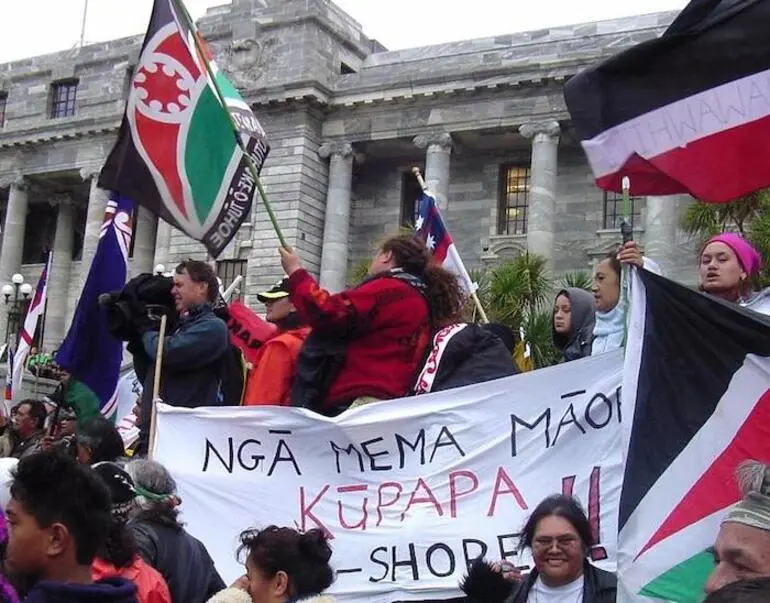 Image: Participants in Foreshore and Seabed Hikoi, Parliament grounds, Wellington