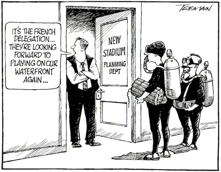 Image: New Stadium Planning Dept. "It's the French delegation... They're looking forward to playing on our waterfront again." 20 November, 2006.