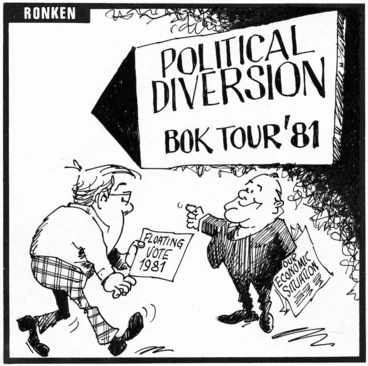 Image: Kennedy, Ronald E (Ronken), fl 1981 :Political Diversion. Bok Tour '81. Floating vote 1981. Our economic situation. ca. 1968-1981.